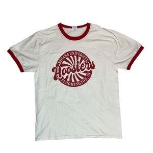 Indiana Hoosiers Ringer T Shirt Mens Large White Red IU Bloomington